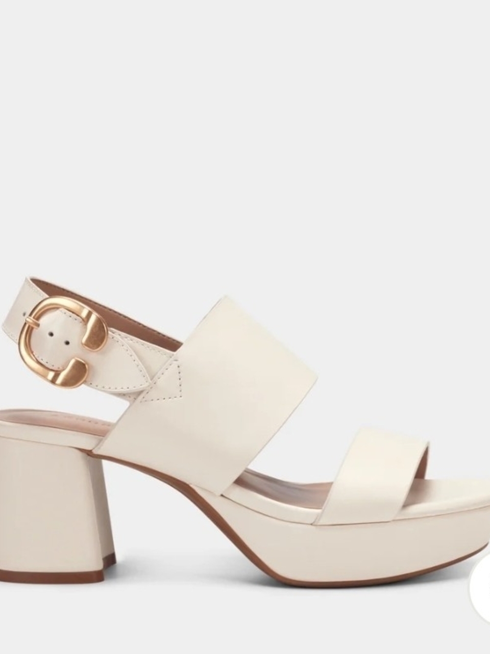Aerosoles Camera Size 6 Eggshell Cream Platform Block Heel Sandal, Gold Buckle